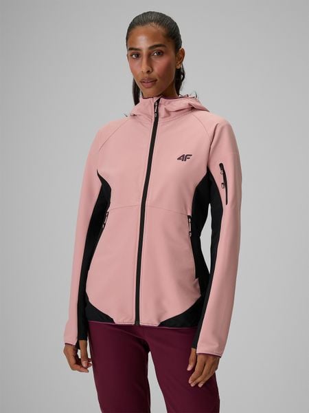 4F Kurtka softshell wiatroodporna damska - różowa M. Czerwone kurtki damskie 4f, l, bez wzorów, z materiału, bez kaptura. Za 299.99 zł.