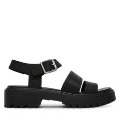 Sandały Timberland. Czarne sandały damskie Timberland, bez wzorów, bez obcasa, na płaskiej podeszwie, bez zapięcia. Za 499.99 zł.