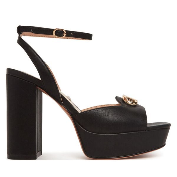 Sandały TWINSET. Czarne sandały damskie Twinset, bez wzorów, bez obcasa, na słupku, bez zapięcia. Za 619.99 zł.