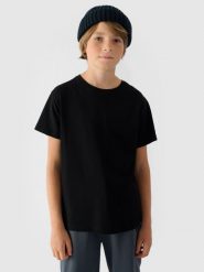 4F T-shirt gładki chłopięcy - czarny 128 (7-8 lat). Czarne t-shirty dla chłopców 4f, bez wzorów, z bawełny, bez ramiączek. Za 29.99 zł.
