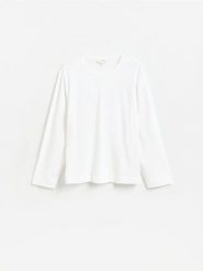 Bawełniany longsleeve oversize - biały. Białe bluzki z długim rękawem męskie Reserved, l, bez wzorów, z bawełny, bez kołnierzyka. Za 119.99 zł.