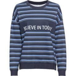 Bluza dresowa bonprix ciemnoniebiesko-niebiesko-biały w paski. Niebieskie bluzy damskie bonprix, bez wzorów, z dresówki, bez kaptura. Za 49.99 zł.