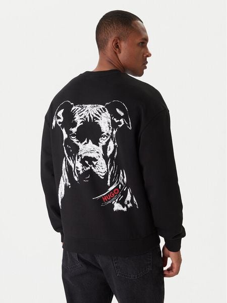 HUGO Bluza Dubraxo 50557482 Czarny Relaxed Fit. Czarne bluzy męskie Hugo, m, bez wzorów, z bawełny, bez kaptura. Za 369.99 zł.