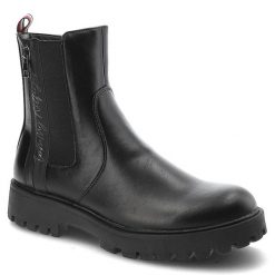 Czarne Botki Tommy Hilfiger Modne Buty Damskie. Czarne kozaki damskie Tommy Hilfiger, ze skóry ekologicznej, bez obcasa, na obcasie. Za 399.00 zł.