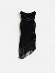 Tunika z wiskozy - czarny. Czarne tuniki damskie Reserved, l, bez wzorów, z wiskozy, bez kołnierzyka, bez ramiączek. Za 139.99 zł.
