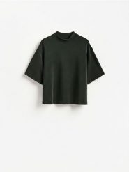 T-shirt z dodatkiem modalu - morski. Zielone t-shirty damskie Reserved, l, bez wzorów, z dzianiny, bez kołnierzyka. Za 89.99 zł.