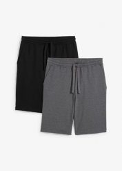 Bermudy dresowe (2 szt.). Szare szorty męskie bonprix, m, bez wzorów, z dresówki. Za 114.99 zł.