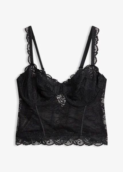 Biustonosz-top z koronki. Czarne biustonosze bonprix, bez wzorów, z koronki. Za 37.99 zł.