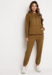 Brązowy 2-częściowy Komplet Dresowy z Bluzą i Spodniami Ciprana. Brązowe bluzy damskie Born2be, l, bez wzorów, z dresówki, z kapturem. Za 79.99 zł.