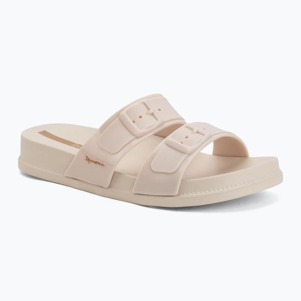 Klapki damskie Ipanema Leme Slide. Brązowe klapki damskie Ipanema, bez wzorów, z materiału, eleganckie, bez obcasa. Za 79.99 zł.
