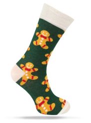 Świąteczne Skarpetki - Alties - Ciastek, Zielone Tło. Zielone skarpety męskie Alties, bez wzorów, z bawełny. Za 19.90 zł.