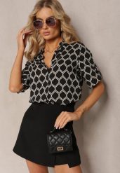 Czarna Klasyczna Koszula w Geometryczny Print z Wiskozy i Bawełny Kullia. Czarne bluzki damskie Renee, l, bez wzorów, z bawełny, klasyczne, bez kołnierzyka, bez ramiączek. Za 49.99 zł.