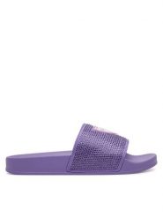 Guess Klapki E4GZ25 BB00F Fioletowy. Fioletowe klapki damskie Guess, z aplikacjami, z tworzywa sztucznego, bez obcasa. Za 129.99 zł.