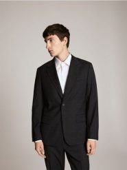 Marynarka slim fit z dodatkiem wełny - szary. Szare marynarki męskie Reserved, bez wzorów, z tkaniny. Za 399.99 zł.