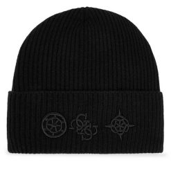 Czapka Guess. Czarne czapki i kapelusze damskie Guess, na zimę, z aplikacjami. Za 159.99 zł.
