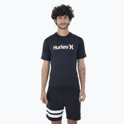 Koszulka męska Hurley O&O Quickdry Rashguard. Czarne koszulki sportowe męskie Hurley, m, bez wzorów, bez kołnierzyka, bez ramiączek, trekkingowe. Za 79.99 zł.