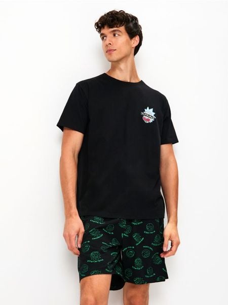 Bawełniana piżama dwuczęściowa Rick & Morty - wielobarwny. Piżamy męskie Sinsay, l, bez wzorów, z bawełny, bez ramiączek. Za 49.99 zł.