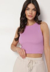 Jasnofioletowy Krótki Tank Top z Prążkowanej Tkaniny Nevallia. Fioletowe bluzki damskie Born2be, na lato, l, bez wzorów, z dzianiny, klasyczne, bez kołnierzyka, bez ramiączek. Za 34.99 zł.