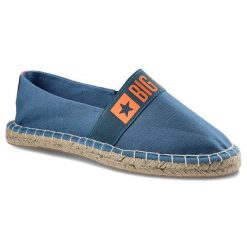 Espadryle damskie Big Star, z przewiewnego materiału na jutowej podeszwie z elastycznym paskiem, niebieskie, HH274475. Niebieskie espadryle damskie Big Star, na lato, z aplikacjami, z jeansu, eleganckie, bez obcasa, bez zapięcia. Za 89.99 zł.