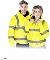 Kurtka ochronna ocieplana kaptur stały pasy odblaskowe wodoodporna plamoodporna dwustronny zamek błyskawiczny stójka 100% poliester FULSON 2XS. Brązowe kurtki męskie Reis, m, bez wzorów, z poliesteru, bez kaptura. Za 171.20 zł.