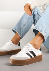 Biało-Czarne Klasyczne Sneakersy Tenisówki na Niskiej Platformie Denirla. Białe obuwie sportowe damskie Renee, bez wzorów, z jeansu, eleganckie, bez zapięcia. Za 79.99 zł.