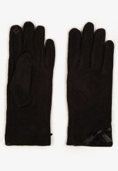 Czarne Dzianinowe Rękawiczki z Bawełną i Kokardą Drellemi. Czarne rękawiczki damskie Born2be, bez wzorów, z bawełny, eleganckie. Za 29.99 zł.