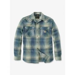 Koszula męska Carhartt Snap-Front Plaid Shirt. Niebieskie koszule męskie Carhartt, m, bez wzorów, casualowe, bez kołnierzyka, bez ramiączek. Za 239.99 zł.