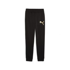 Damskie spodnie dresowe Essentials z metalicznym wykończeniem PUMA. Czarne spodnie dresowe damskie Puma, bez wzorów, z dresówki. Za 219.00 zł.