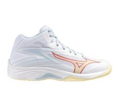 Damskie buty halowe Mizuno Thunder Blade Z Mid Wos. Białe obuwie sportowe damskie Mizuno, bez wzorów, z gumy, do siatkówki. Za 359.60 zł.