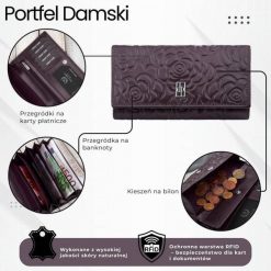 Duży portfel damski skórzany przestronny burgundowy w kwiaty Paolo Peruzzi AL-14-BGD. Czerwone portfele damskie bez wzorów, ze skóry. Za 89.00 zł.