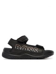 BOSS Sandały J52821 M Czarny. Czarne sandały chłopięce Boss, ze skóry, bez zapięcia. Za 150.99 zł.