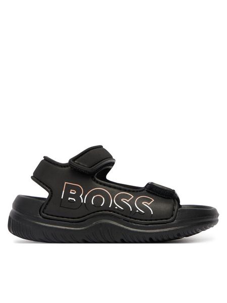 BOSS Sandały J52821 M Czarny. Czarne sandały chłopięce Boss, ze skóry, bez zapięcia. Za 135.99 zł.