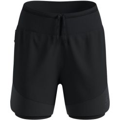 Spodenki damskie Odlo 2-in-1 short X-ALP TRAIL 5 INCH. Czarne szorty sportowe damskie Odlo, m, bez wzorów, z materiału, do biegania. Za 379.99 zł.