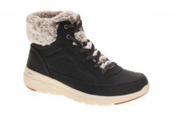 Buty do chodzenia damskie Skechers 144199BLK. Czarne obuwie sportowe damskie Skechers, bez wzorów, z materiału, trekkingowe. Za 339.99 zł.