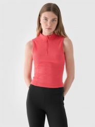 4F Top slim z prążkowanej dzianiny damski - czerwony XS. Czerwone koszulki sportowe damskie 4f, xs, bez wzorów, z bawełny, bez kołnierzyka, bez ramiączek. W wyprzedaży za 39.99 zł.