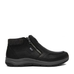 Botki Rieker. Czarne botki męskie Rieker, bez wzorów, bez zapięcia. Za 449.99 zł.