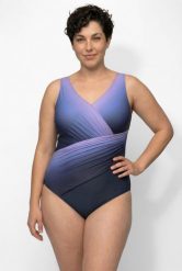Damskie Strój kąpielowy cieniowanie drapowany miękkie miseczki z recyklingu. Niebieskie kostiumy jednoczęściowe damskie Ulla Popken, plus size, bez wzorów, z elastanu, plus size, do pływania. Za 223.99 zł.