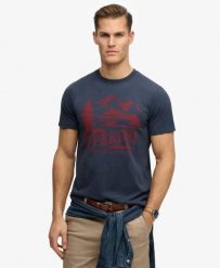 Superdry Retro Outdoor Relaxed T-Shirt męska 100% bawełna — krój relaxed. Niebieskie t-shirty męskie Superdry., m, bez wzorów, z bawełny, klasyczne, bez kołnierzyka. Za 198.35 zł.