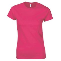 Koszulka Damska Krótki Rękaw Soft Style. Czerwone koszulki sportowe damskie Gildan, l, bez wzorów, sportowe, bez kołnierzyka. Za 28.99 zł.