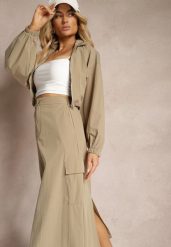 Ciemnozielony Casualowy Komplet 2-Częściowy Rozpinana Bluza i Spódnica z Kieszeniami na Klapy Lennira. Zielone bluzy damskie Renee, l, bez wzorów, eleganckie, proste. Za 139.99 zł.