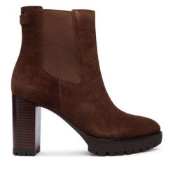 Botki LAUREN RALPH LAUREN. Brązowe botki damskie Lauren Ralph Lauren, bez obcasa, na słupku, bez zapięcia. Za 889.99 zł.