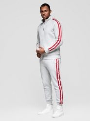 Dresowy komplet set męski bluza rozpinana + spodnie dresowe joggery - szary melanż V1 - Rozmiar: XXL. Szare bluzy męskie Ombre Clothing, m, z aplikacjami, z bawełny, bez kaptura. Za 419.99 zł.