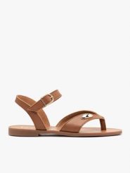 Brązowe japonki z ozdobą. Brązowe klapki damskie Brawo sp. z o.o., z aplikacjami, ze skóry, eleganckie, bez obcasa, na płaskiej podeszwie. Za 349.99 zł.
