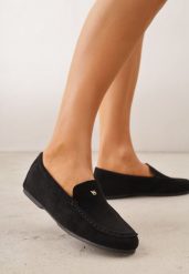 Czarne Mokasyny VICES z Wkładką ze Skóry Naturalnej i Metalicznym Elementem Alcimene. Czarne mokasyny damskie Renee, z materiału. Za 69.99 zł.