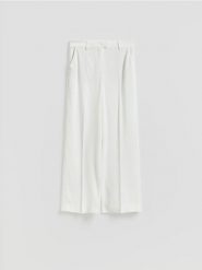 Spodnie z domieszką wełny - biały. Białe spodnie materiałowe damskie Reserved, l, bez wzorów, z lyocellu. Za 139.99 zł.