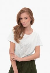 Koszulka z dżetami T-PRESTO. Białe t-shirty damskie Volcano, m, bez wzorów, z bawełny, klasyczne, bez kołnierzyka. Za 64.99 zł.