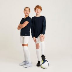 Koszulka do piłki nożnej dla dziewczynek Kipsta Viralto. Czarne t-shirty i topy dla dziewczynek KIPSTA, bez wzorów, z dzianiny, bez ramiączek. Za 24.99 zł.