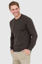 AERONAUTICA MILITARE Brązowy sweter męski z wełny merynosa. Brązowe swetry przez głowę męskie Aeronautica Militare, l, bez wzorów, z wełny, bez kołnierzyka. W wyprzedaży za 429.99 zł.