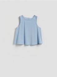 Bluzka z modalem - jasnoniebieski. Niebieskie bluzki damskie Reserved, l, bez wzorów, z tkaniny, bez kołnierzyka, bez ramiączek. Za 79.99 zł.