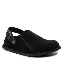 Sandały Birkenstock. Czarne klapki damskie Birkenstock, bez wzorów, bez obcasa, na płaskiej podeszwie, bez zapięcia. Za 719.99 zł.